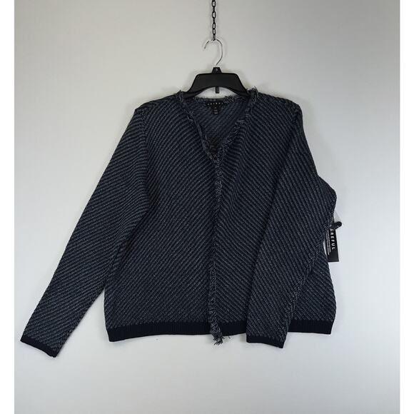 Tribal Sweater Womens Large Blue Textured Pullover Frayed Edge Casual New Tags - Picture 1 of 7